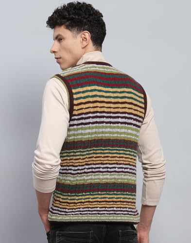 Monte Carlo Mens Striped Multi Color V Neck Sleeveless Sweater (1239195SL-2-44)