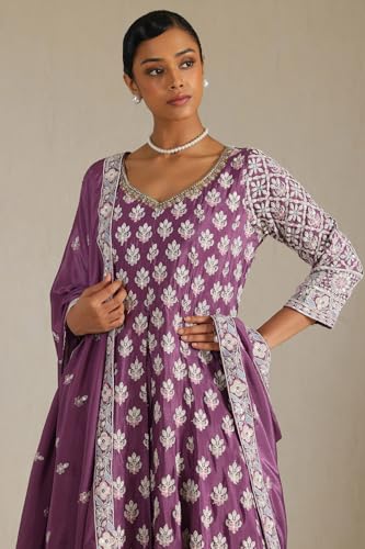 Soch Womens Purple Chinon Embroidered Salwar Suit With Thread Work