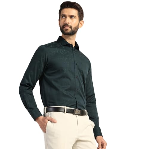 blackberrys Men Formal Bottle Green India Slim Fit Shirt | Solid Bottle Green Formal Shirt with Full Sleeves, Neat Finish and Refined Styling for Professional Settings | Size 44, Color Green