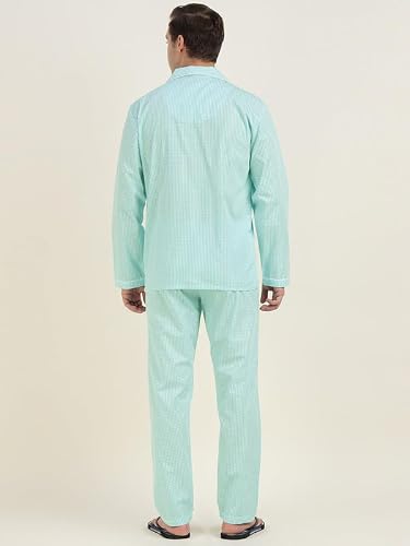 Hancock Men Cotton Checked Relaxed Fit Night Suit Blue Size XL