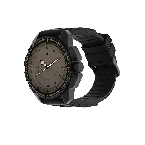 Fastrack Commando Quartz Analog Brown Dial Black Plastic Strap Watch for Guys - NT3084NP01