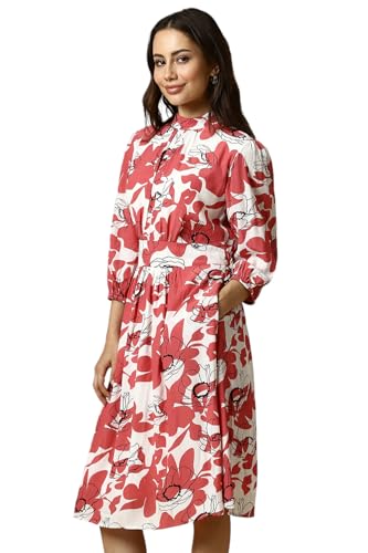 Allen Solly Women's Viscose Modern Knee-Length Dress (AHDRWRGFY21749_Red