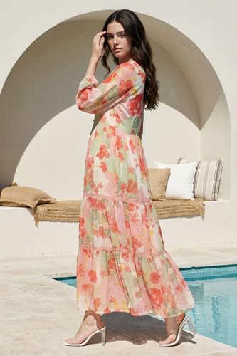 W for Woman Pink Floral Printed Tiered Dress - (W13667-126980-XS)