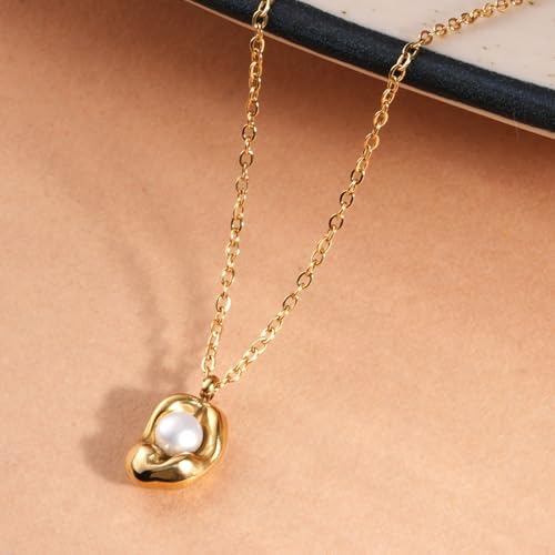 PALMONAS Golden Nest Pearl Necklace for Women - Waterproof & Anti-Tarnish Jewellery, Gift For Girls & Women