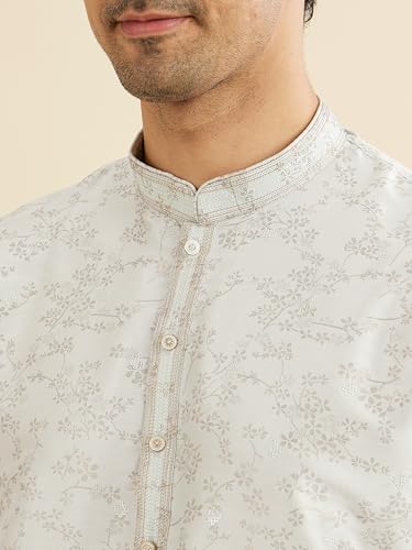 Manyavar Men's Art Silk Digital Print Kurta Set (Light Blue,XL)