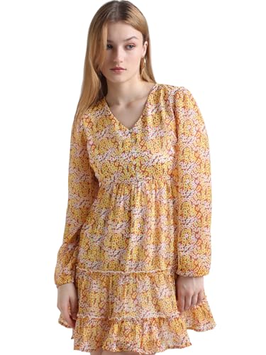 ONLY Women Printed Polyester Above Knee Yellow A-Line Dress