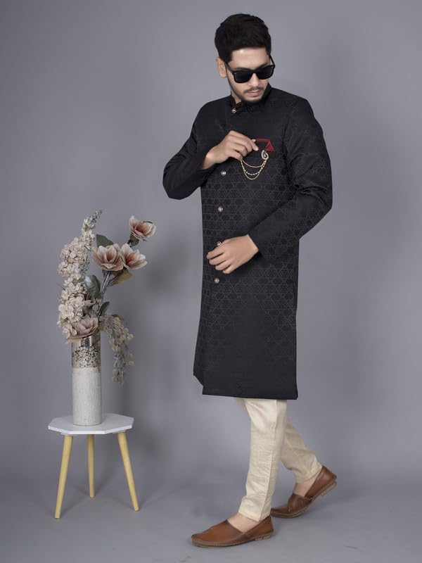 Amzira Men's Ethnic Wear Black Indo Western Set (L Size) - Stylish Kurta and Dhoti with Elegant Design, Ideal for Special Occasions, Celebrations, and Parties, Comfortable and Trendy Fit
