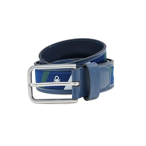 United Colors of Benetton Men's Belt Cyralis - Navy | Webbing Hybrid | Brushed Nickel Pin Buckle | 3.5Cm Width | Size - S 80Cm