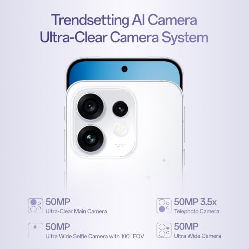 Oppo Reno16 5G (Starry White, 8GB, 256GB) | 3D Design | 50MP 3.5X Telephoto Camera | 4K 60fps HDR Video | AI Remix Collage | Snapdragon 7 Gen 4 | 6700mAh 80W SUPERVOOC | ColorOS 16 | IP69K