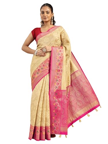 Libas Womens Woven Design Silk Blend Saree With Blouse Piece