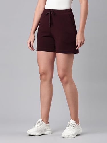 GO COLORS Women Solid Dark Wine Mid Rise Casual Shorts