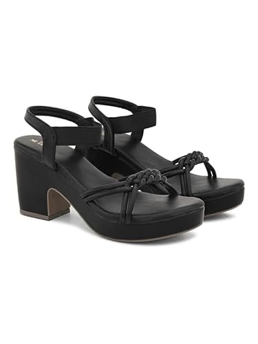 XE Looks Women's Black Wedge Sandals | Elegant Braided Strap Design with Cushioned Footbed | Lightweight Heels for Comfort & Style Sandals For Girls & Women
