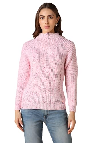 Allen Solly Women's Acrylic Crew Neck Sweater (AHSWCRGFA39177_Pink