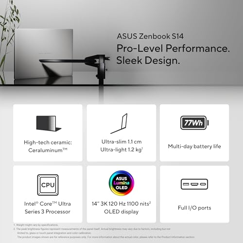 ASUS Zenbook S14 (2026),Smartchoice,Intel Core Ultra 7 (Series 3),16GB RAM,512GB SSD,3K OLED, Touchscreen,14"(35.5 cm),Win 11, M365 Basic(1Y),Office 24, White, 1.2 Kg, UX5406AA-SU463WS,Copilot+ PC