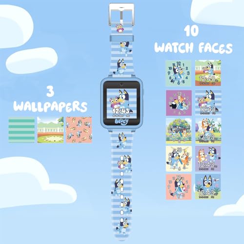 Accutime Bluey Kids Smartwatch with Camera, Games, Pedometer and Audio Recorder for Creative Play and Learning, 1.5" Touchscreen, Blue, Fits 5.5"-8.0" Wrists, for Boys and Girls Ages 3+