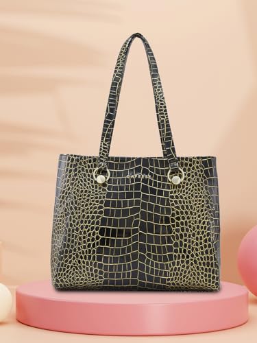 Caprese Miranda Tote Bag, Large-Black | Stylish Handbag for Women | Spacious, Versatile Office & Daily Essentials Tote | Top Zip Closure