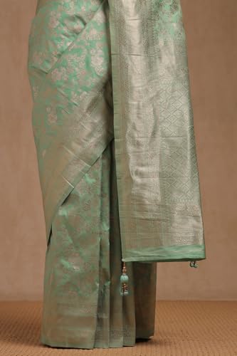 Soch Womens Light Green Dola Silk Floral Print Saree With Zari Woven