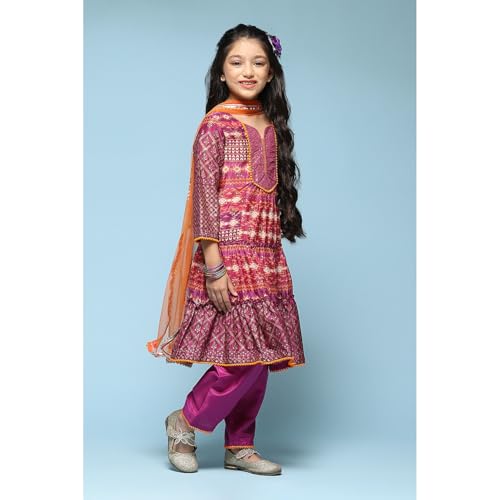 BIBA GIRL PRINTED TIRED KURTA KID(KW5386_PURPLE_13)