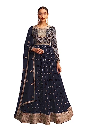 RUDRAPRAYAG Georgette and Santoon Anarkali Gown for Women | Semi Stitched Anarkali Gown | Maxi Gown for Women 2026 | Gown in Clothing & Accessories Blue