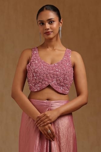 Soch Womens Blush Pink Organza Solid Ready To Wear Saree