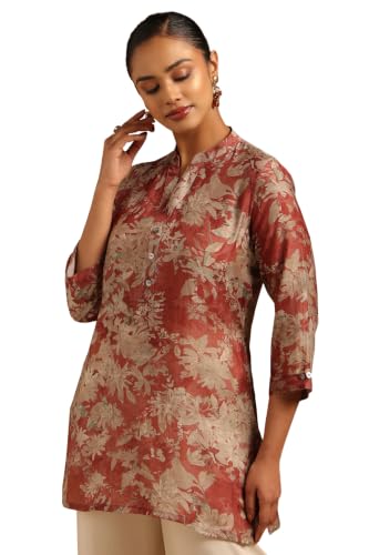 Soch Womens Brick Red Silk Berry Floral Tunic