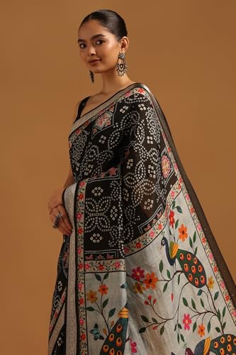 Soch Womens Black Poly Viscose Bandhani Saree