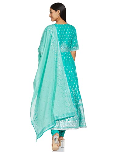 BIBA WOMEN PRINTED FITTED SALWAR KURTA DUPATTA(SKDSHWETH S7820_TURQUOISE_34)