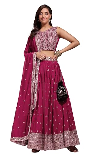 Fabcartz Womens Embroidered Georgette Lehenga Choli with Sequins Work (Pink)
