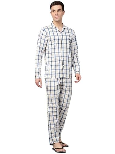 Hancock Men Checked Night Suit Cream Size S