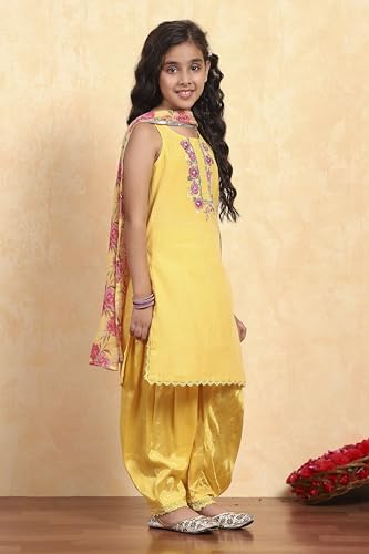 BIBA Girl's Yellow Polyester Straight Solid Suit Set
