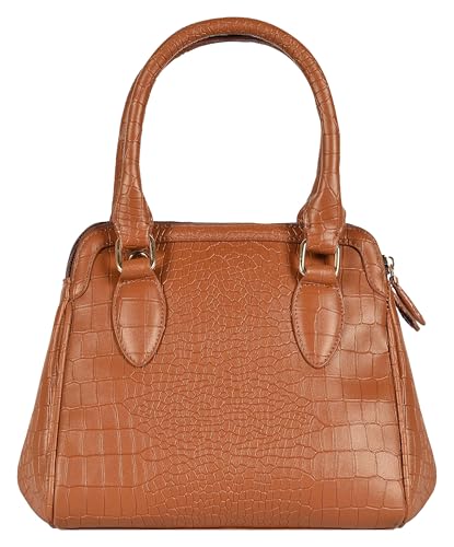 eske Mira Vegan Leather Handbag, Animal Print Pattern, Dual Compartment, Detachable Sling Strap (Tan)