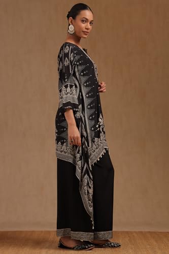Soch Womens Black Muslin Ethnic Motifs Co-Ord Set With Zari