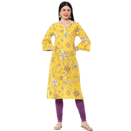 BIBA Women Cotton Straight Kurta (CHINTZPOPCOLLECTION20227SS24YEL_Yellow