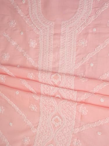 Ada Hand Embroidered Lucknowi Chikankari Unstitched Cotton Dress Material Suit Piece with Dupatta for Women 01A869352 Peach