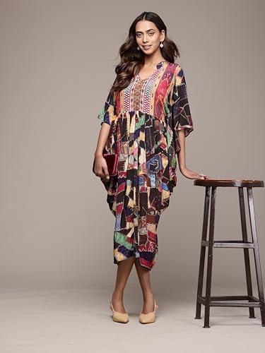 Ritu Kumar Brown Velvet Patchwork Kaftan Dress