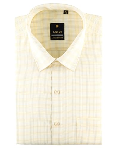 regular fit shirt for men full sleeve, formal shirts for man branded, check shirts for men stylish, checked shirt for man office wear, Size 42 XL Premium Gents Yellow 1 Checkered Polyester Pocket