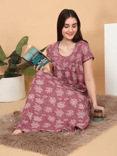 Sweet Dreams Women Printed Full Length Night Dress Rose