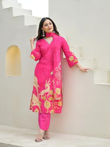 Divena Pink Muslin Digital Print Kurta Pant Set with Dupatta-DK2174