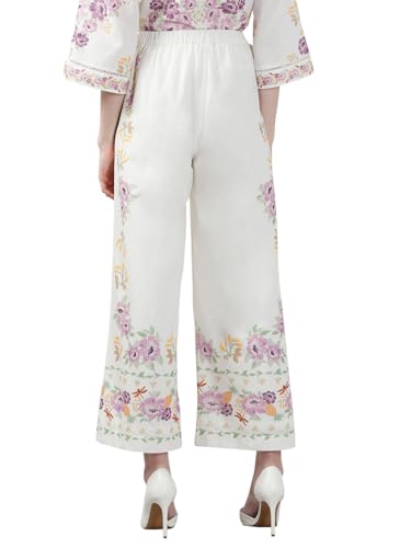 VERO MODA Women's Straight Fit High Rise White Pants