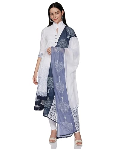 BIBA WOMEN SOLID FITTED SALWAR KURTA DUPATTA(SKDASSORTED2802_WHITE/BLUE_36)