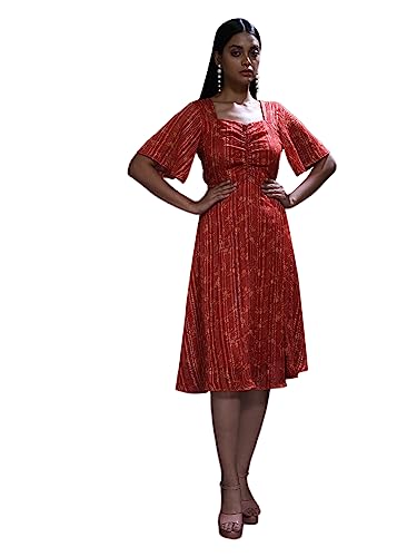 Zink London Women's Rust Printed A-Line Midi