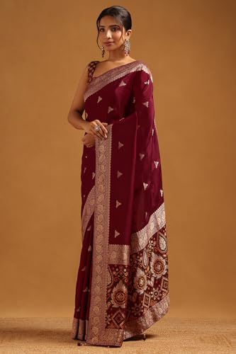 Soch Womens Wine Dola Silk Woven Design Saree