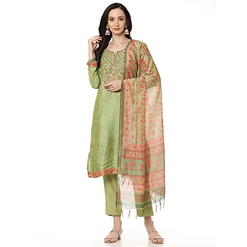BIBA WOMEN FABRIC(RTS RC K1924A_GREEN_FREE)