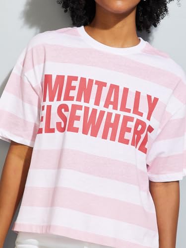Max URB_N Women Striped Boxy Fit T-Shirt (Pink_L)