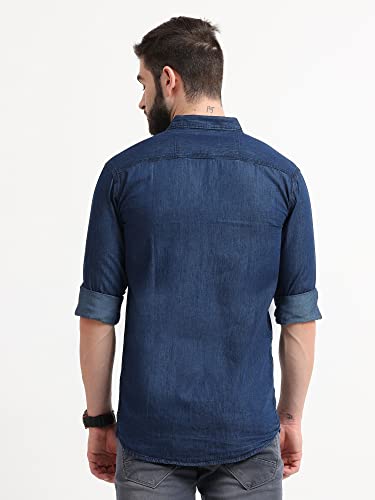 Miraan Men's Casual Dark-Blue Denim Shirt (SIGDARKDENIMXL_Dark Blue_X-Large)