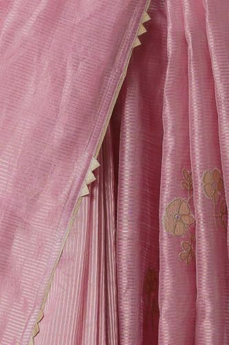 Taneira Pink Silk Cotton Embroidered Saree Zari Border Unstitched Blouse Piece Party Woman Women Wedding Haldi Designer Traditional Fashion Bridal Festival Ethnic