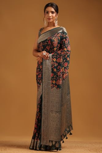 Soch Womens Green Silk Blend Botanical Saree