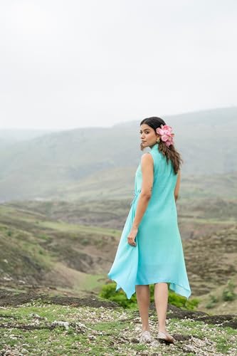 MIORAH Luxurious Pure Muslin Modal Wrap Dress featuring exquisite metal sequence with resham and zari hand embroidery (Colour - Rama Green, Size - M)