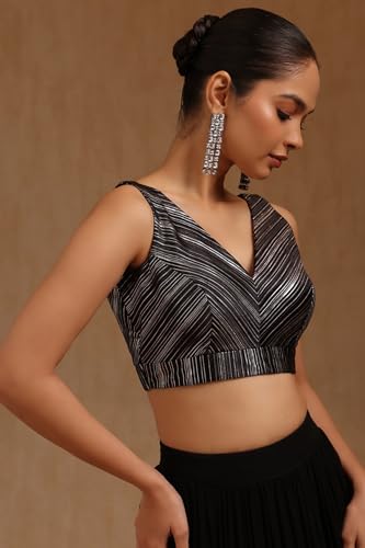 Soch Womens Black Satin Striped Padded Blouse