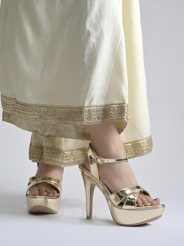 Shoetopia Women's Platform Golden High Heel Sandals – Open Toe Stiletto Heels with Ankle Strap, Patent Party Dress Shoes Casual, Ethnic, Party & Wedding EU36